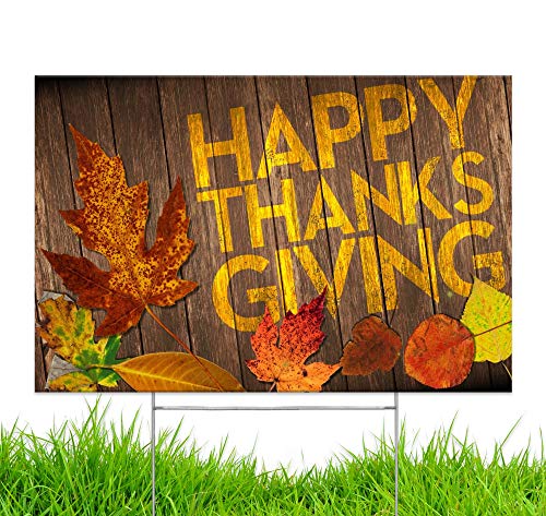 Yard Sign Happy Thanksgiving Turkey Day Lawn Decoration with Heavy Duty Stake 18" x 12