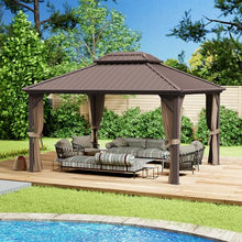 Kozyard Caesar 12'x16' Hardtop Gazebo with Netting and Curtains Brown