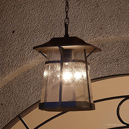 Urban Ambiance Luxury Rustic Outdoor Pendant Light, Medium Size: 12.375" H x 8.5" W, with Craftsman Style Elements, Coffee Bronze Finish, UHP1074, Gold Coast Collection