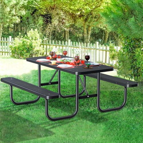 Chantmo Heavy-Duty Park Bench for Outside, Black Powder Coated Steel Outdoor Furniture, Commercial-Grade Weatherproof Outdoor Benches for Park, Patio, Porch & Garden
