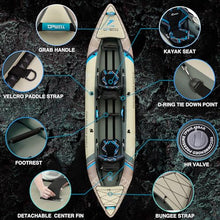 UPWELL 13'6" Inflatable Kayak Drop Stitch Floor 1-2 Person Desert Sand