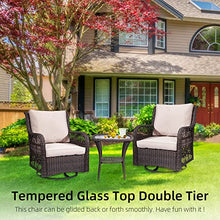 TrailBlaze 3-Piece Outdoor Patio Bistro Set – Wicker Swivel Rocking Chairs, Cushions, Tempered Glass Side Table – 360° Rattan Glider Conversation Furniture for Backyard, Balcony – Color: Apricot