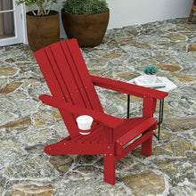 Merrick Lane Ridley Adirondack Chairs Set of 4 with Cup Holders, Weather Resistant Poly Resin Red