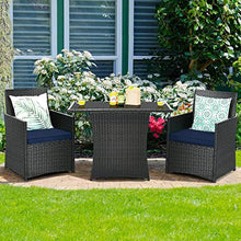 DUYHBAWRS 3PCS Patio Rattan Furniture Set Cushion Sofa Armrest Garden Deck Navy Mixed Brown
