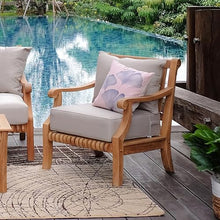 Cambridge Casual Costa Outdoor Club Chair, Teak Wood Patio Club Chair with Beige Cushion, Deep Seating Outdoor Lounge Chair with Backrest Pillow & Removable Cover for Balcony, Patio, Sunroom