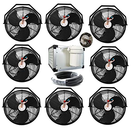 Outdoor Misting Fan System - 18 Inch Fans with 1500 PSI Misting Pump - With Patented Center Hub- For residential, restaurant, Industrial and Commercial Application (5 Fans)