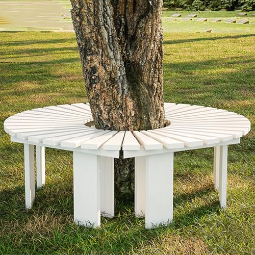 Outdoor Courtyard Bench Wooden Curved Benches Round Park Bench Outdoor Furniture,Solid Wood ​Slatted Seat Fan-Shaped Bench,Garden Tree Bench Backless Bench Patio Half Round Tree Bench Lounge Seating