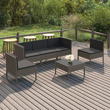HEFZGDB 6 Piece Patio Lounge Set with Cushions Poly Rattan Gray Porch Furniture Patio Table and Chairs Set Outdoor Patio Set Suitable for Lawn, Garden, Poolside.