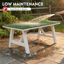 Costaelm Outdoor Dining Tables for Patio, 72" Rectangle 6-Person HDPE Dining Table with Umbrella Hole and Metal Frame for Outside, Garden, Poolside, Backyard, Porch, Balcony, Dark Green