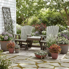 Outdoor Escape Brown Double Glider with Center Table, Weatherwood Tudor Brown, Heavy Duty Polyethylene Patio Bench Seating