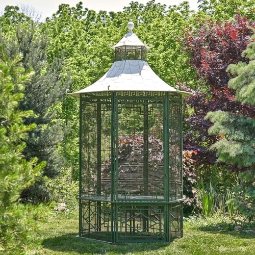 10ft. Tall Asian-Inspired Iron Garden House Gazebo Dynasty (Green)