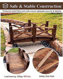 ZIMGOD Garden Bridges Outdoor Pond Bridge, Small Wooden Bridge for Garden Yard Creek, 140cm Footbridge with Rails, Decorative Little Bridges to Walk on