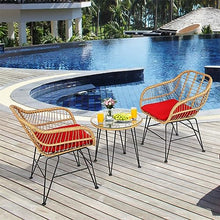 DUYHBAWRS 3PCS Patio Bistro Rattan Furniture Set Cushioned Chair W/Table Red