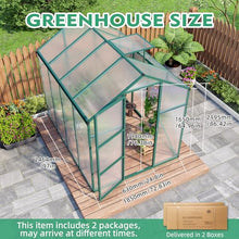 6x8 FT Greenhouse for Outdoors, Aluminum Large Walk-in Green House, Polycarbonate Panels, Adjustable Roof Vent, for Outside Garden Backyard, Patio, Lawn, Suitable for All Seasons (6x8 FT)