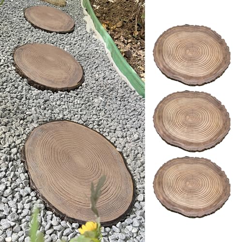 Round Decorative Wood Effect Stepping Stone, Outside Log Texture Paving Stones Kits, Rustic Dimensional Foot Stone for Garden Pathway, Flower Bed