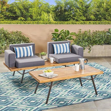 Kaimei Acacia Wood Outdoor Loveseat Set with Table - Patio Furniture - Natural Grey