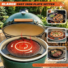Extra Large Cast Iron Plate Setter with All-Round Lifter Compatible with XLarge Big Green Egg,19.5" Heat Deflector Smoking Stone for Smoking,Grilling,Indirect Cooking Fits XL BGE Accessories