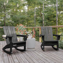 Flash Furniture Halifax Adirondack Rocking Chairs with Cup Holder, Weather Resistant Poly Resin Adirondack Rocking Chairs, Set of 2, Gray