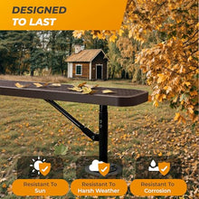 OUTTANS Heavy-Duty Outdoor Metal Bench (8 Ft - Portable with Back, Brown)