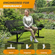 OUTTANS Heavy-Duty Outdoor Metal Bench (6 Ft - Portable with Back, Black)