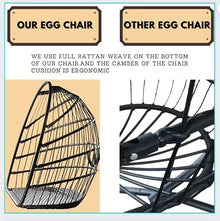 Hanging Swing Egg Chair with Stand, Indoor Outdoor Wicker Rattan Patio Basket Hanging Chair, Metal Frame Hammock Chair Cushion and Pillow, Patio Wicker Folding Hanging Chair, 350LBS Capacity