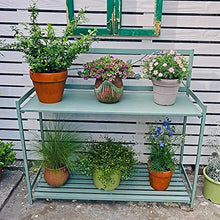 Potting Bench, Outdoor Patio Metal Potting Table with 2- Tier Open Shelf, Garden Work Station Table for Planting (Color : Brown, Size : 126.5x45x115.5cm)