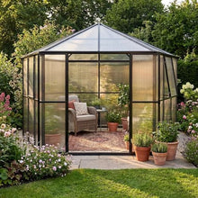 IDEALHOUSE Outdoor Garden Greenhouses for Backyard, 12x10x8 ft Heavy Duty Polycarbonate Walk-in Greenhouse - Hexagon Garden House, Aluminum Frame, Lockable Doors, Adjustable Vents, Quick Setup