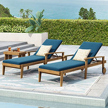 Christopher Knight Home Jason Outdoor Chaise Lounge with Water Resistant Cushion - Acacia Wood - Teak/Blue (Set of 2)