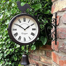 J3DFGFLR Outdoor Garden Wall Clock Garden Wrought Iron Wall Clock Outdoor Double-Sided Rooster Design Wall Hanging Clock with Bell for Garden Home Decoration