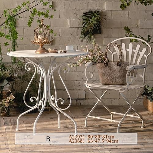 GLigeT Balcony Table and Chair Set Retro Coffee Table Cafe Outdoor Garden Table and Chair Combination Balcony Leisure Small Round Table Patio Furniture Bistro Table Set (Color : Set B)