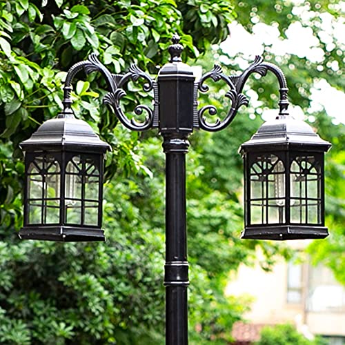 iumLeap 112Inch 2-Head Outdoor Lamp Post Light Apillar Post Light Garden Path Pillar Lamp Ip65 Waterproof Street Light Glass Lantern Courtyard Bollard Path Lamp Pathlighting (Black-112inch)