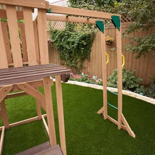 KidKraft Lawnmeadow Wooden Swing Set with Swings, Slide, Sandbox, Telescope, Rock Wall, Monkey Bars Brown