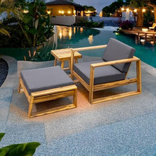 Finca ancha Patio Furniture Set with Small Outdoor Table, Versatile Patio Bar Set w/Sillas para Balcon, Durable Acacia Wood Frame, Sillas para Patio Exterior for Garden or Poolside (Natural+Grey)