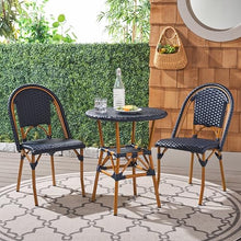 SAFAVIEH Outdoor - California 3 Piece Bistro Set - Navy Faux Wicker & Aluminum Frame - Coastal Design - Ideal for Patio, Deck, Sunroom, Dining Area (PAT9505B-KIT2)