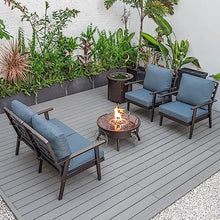 LeisureMod Walbrooke Modern Aluminum 5-Piece Patio Conversation Set with Firepit Table Navy Blue