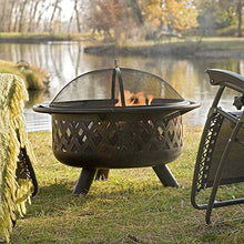 Garden Fire Pit Portable Grill Barbecue Rack Outdoor Fire Pits Bonfire Wood Burning Patio & Backyard Firepit for with Spark Screen, Fireplace Poker with Cover BBQ Cooking for Camping Backyard