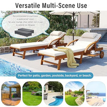 Merax Outdoor Lounge Chair with Adjustable Backrest, Leg Rest and Side Tray, Set of 2 Acacia Wood Patio Folding Chaise Lounge with 3.1" Thick Cushions for Patio Poolside Garden, All-Weather, Beige