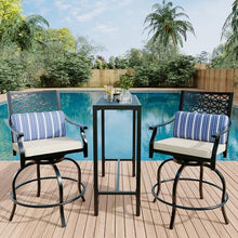 Reljofum 3 PCS Swivel Patio Chairs Set with Beige Cushions, 3 Pieces Outdoor Bar Set with 2 Swivel Counter Height Bar Stools, High BistroSets with 2 Outdoor Bar Stools and 1 BarTable