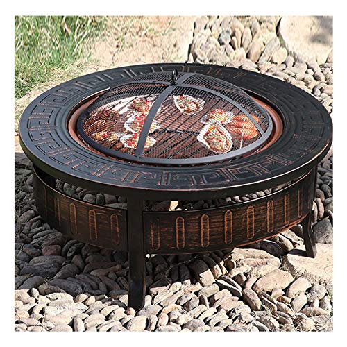 Fire Pits Outdoor 32-inch Bonfire Pit, Wood Burning Fire Bowl, Grill with Mesh Spark Screen Cover Grate Poker
