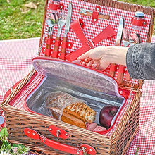 Picnic Basket Set 4 Person Wicker Picnic Basket Handmade Waterproof Picnic Blanket Equipped with Incubator and Cutlery Suitable for Picnics and Camping by The Lake Beach