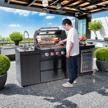 Chery Industrial 46-Inch 4-Burner Gas Island Grill, 72000 BTU Deluxe Stainless Steel Outdoor Kitchen with Compact Refrigerator, Rotisserie Kit, and Stainless Steel Sink For Backyard BBQ
