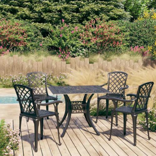 KFPOERTFGD 5 Piece Bistro Set Cast Aluminum Dining Furniture, Black
