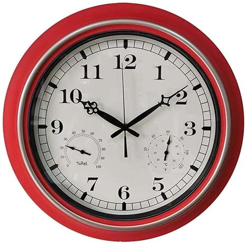 ZYBB Outdoor Garden Wall Clock, with Thermometer and Humidity Waterproof and Sunscreen Outdoor Wall Clock, Indoor Outdoor Decoration