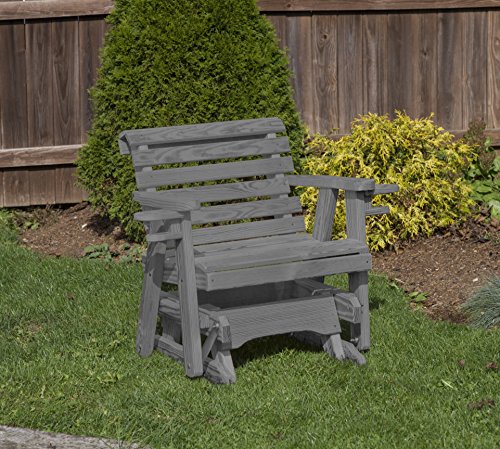 Ecommersify Inc Amish Heavy Duty 600 Lb Roll Back Pressure Treated Porch Patio Garden Lawn Outdoor Glider Chair with Cup Holders-2 Feet-Grey-Made in USA