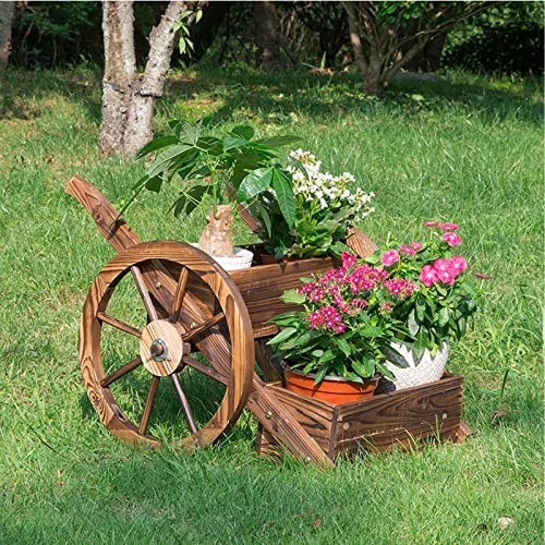 KJLYLPP Outdoor Balcony Solid Wood Flower Box Carbonized Multi-Layer Wooden Flower Pot Rack,Wood Courtyard Decoration Creative Flower Stand Float (b)