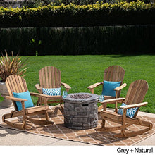Great Deal Furniture Outdoor 5 Piece Acacia Wood Adirondack Rocking Chair Set with Fire Pit Grey + Natural
