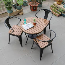 JOSOGO 3 Piece Patio Bistro Set, Outdoor Round Metal Table and Chairs with Wood-Like Top, Weather Resistant Industrial Dining Furniture with Armrests for Balcony, Black/White(Table Three Chairs,70B)