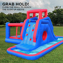 SUNNY & FUN 2-in-1 Inflatable Water Slide Park with Climbing Wall, Slide, Bouncer & Splash Pool Blue/Red