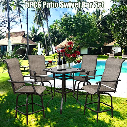 On Shine 5 PCS Outdoor Patio Swivel Bar Set with 4 Stools and 1 Table