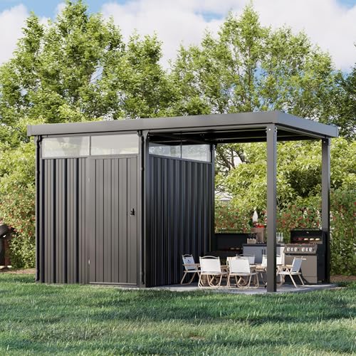 Patiowell 14 x 7 FT Outdoor Storage Shed, 2-in-1 Garden Metal Shed